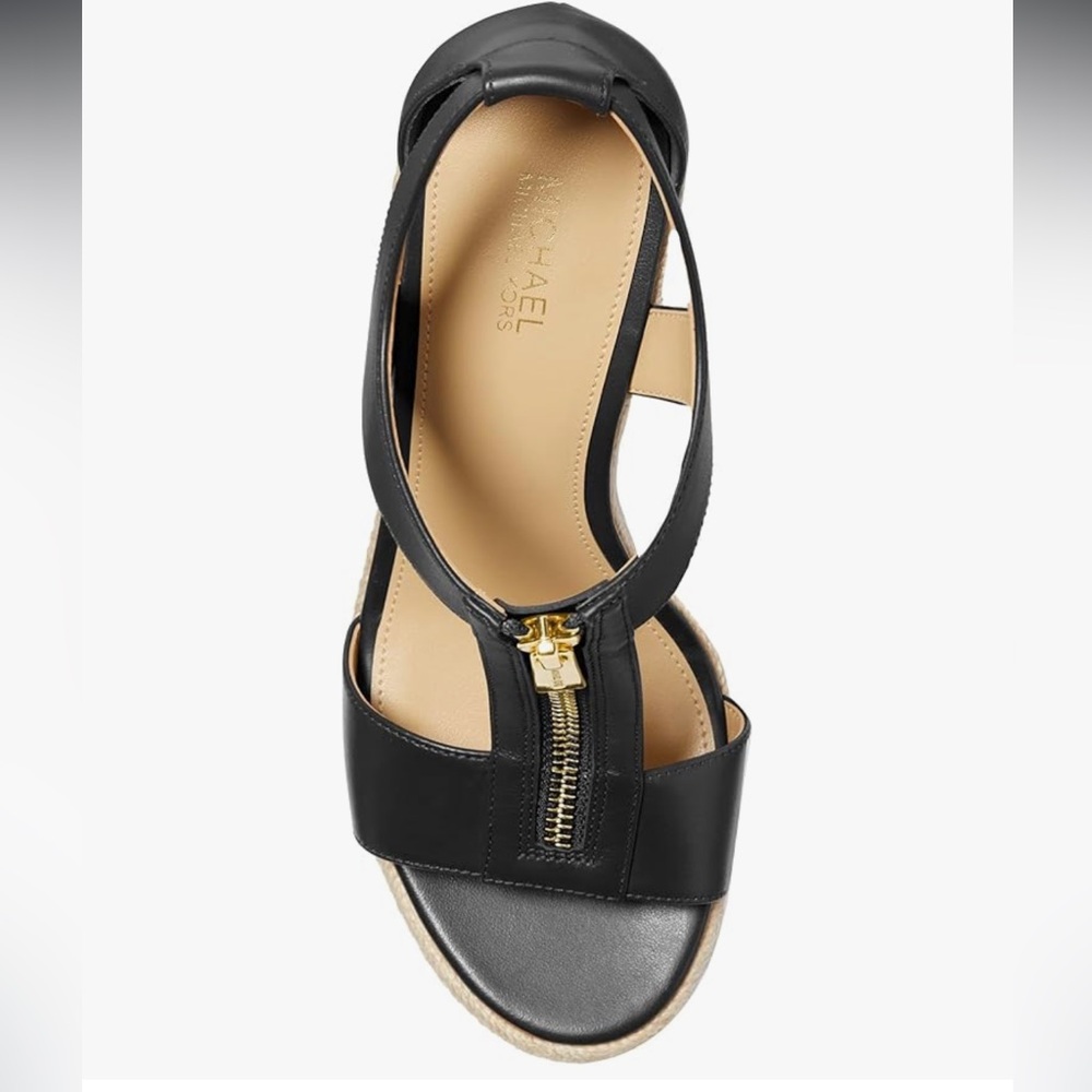 Michael Kors Black T-Strap Sandals with Zipper Detail